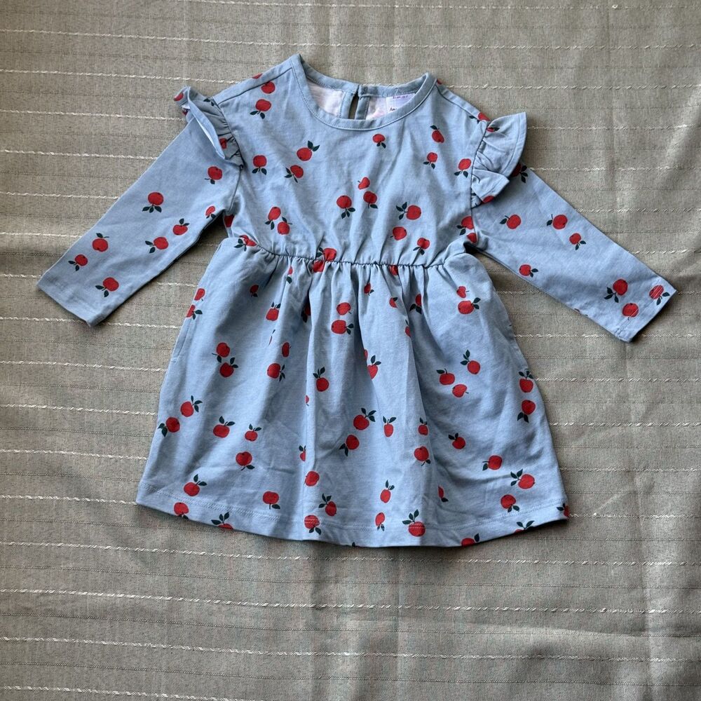 Hanna Andersson Girls Toddler Blue Dress With Apples Size 2T New Without Tags